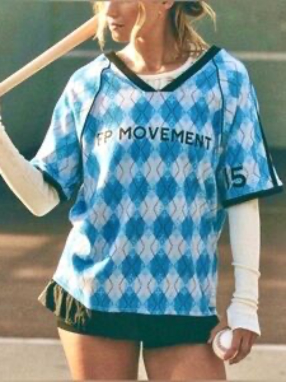 Free People Movement Baseline Printed tee NWT Women Top Blue Argyle